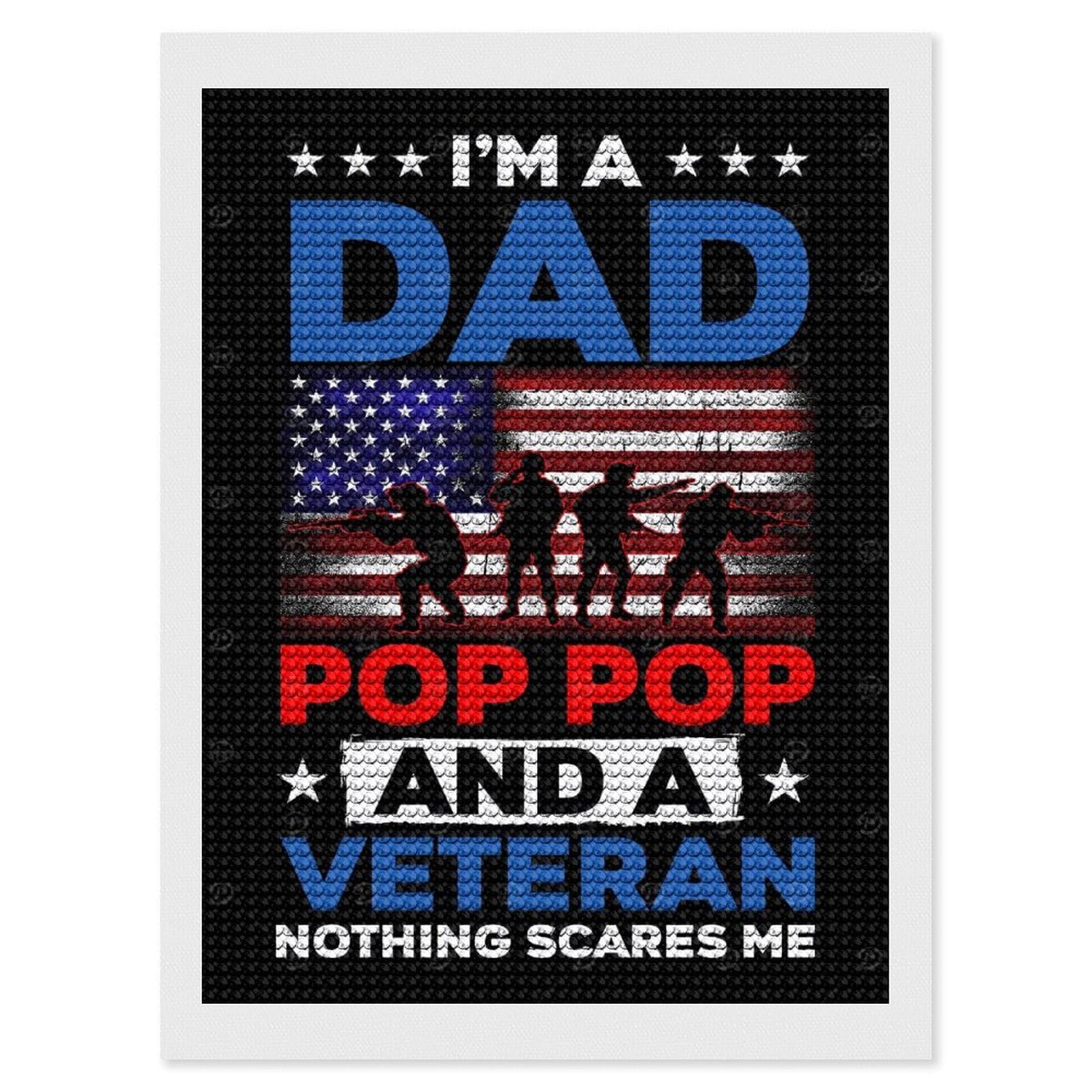 Junmoney Dad Veteran Diamond Painting Kit 12"x16", Adhesive Canvas, Home Wall Decor, for Beginners, Birthday Gift, Full Kit Included