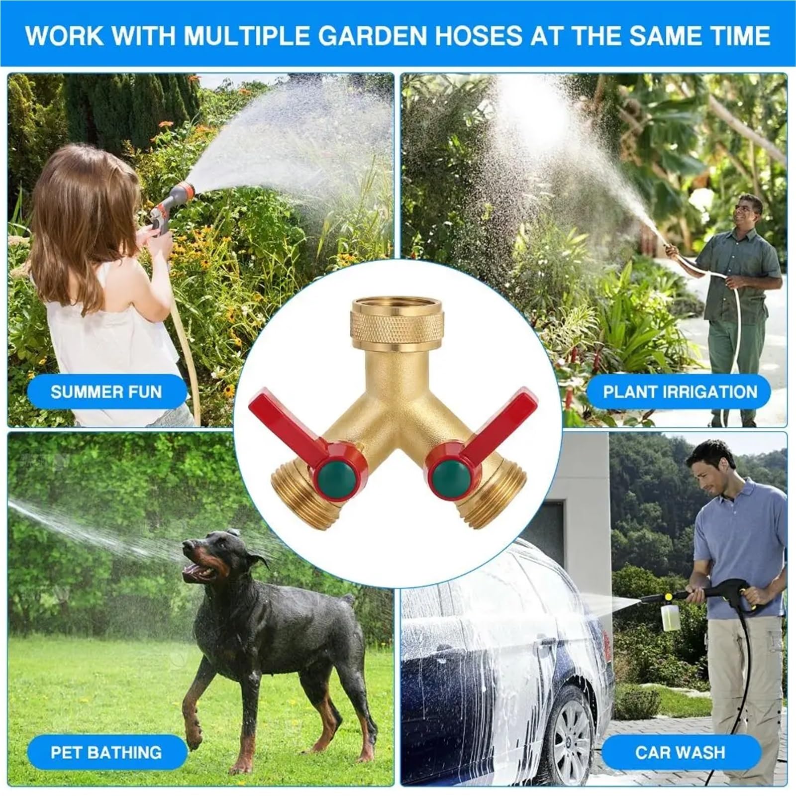 Splitter a Y in Ottone in Acciaio Inossidabile 304 | Tubo da giardino dorato sdoppiatore a Y da 3/4 pollici a 3 vie(Splitter-3)