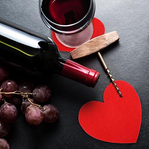 Miniatura 7 de Whaline Juego de 8 posavasos de fieltro para el día de San Valentín posavasos con forma de corazón antideslizantes absorbentes para protección de