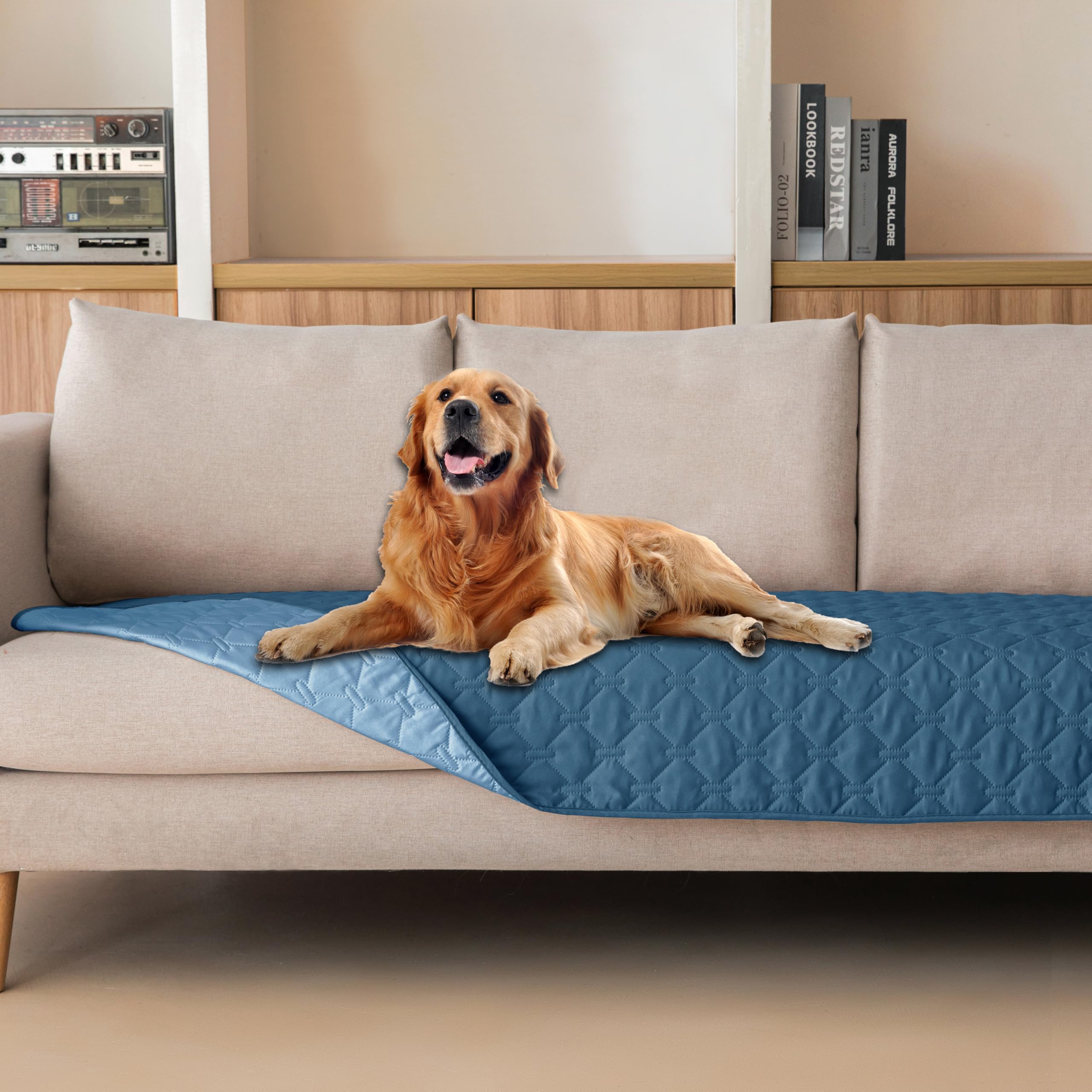 gogobunny Funda de cama 100% impermeable de doble cara para perro, manta para mascotas, protector de muebles para cachorros, perros grandes, gatos, reversible (30 x 90 pulgadas (paquete de 1), azul