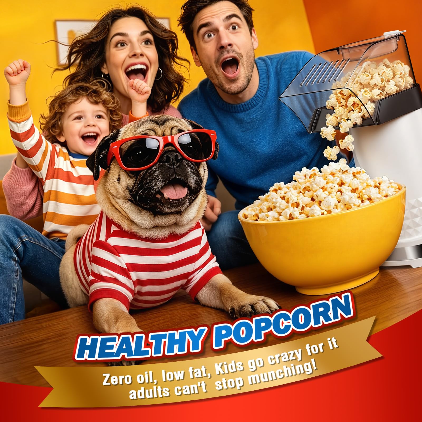 Popcorn ad aria calda da 4,5 litri, macchina per popcorn sana senza olio, con vassoio per la fusione del burro, misurino e interruttore one-touch, macchina per popcorn certificata ETL per casa, serata