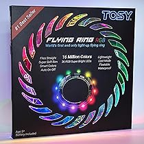 TOSY Flying Ring – 16 milioni di colori RGB o 12 LED, luminoso, modalità smarrimento, accensione automatica, impermeabile, frisbee leggero, regalo di compleanno e di Natale per ragazzo, ragazzaambino