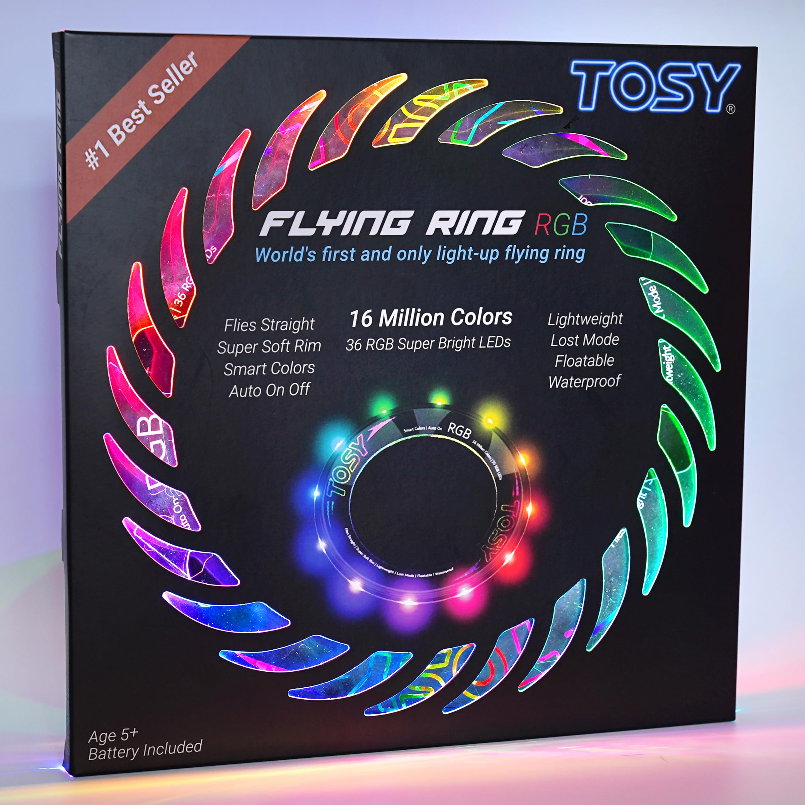 TOSY Flying Ring - 16 milioni di colori RGB o 12 LED, luminoso, modalità smarrimento, accensione automatica, impermeabile, frisbee leggero, regalo di compleanno e di Natale per ragazzo/ragazza/bambino
