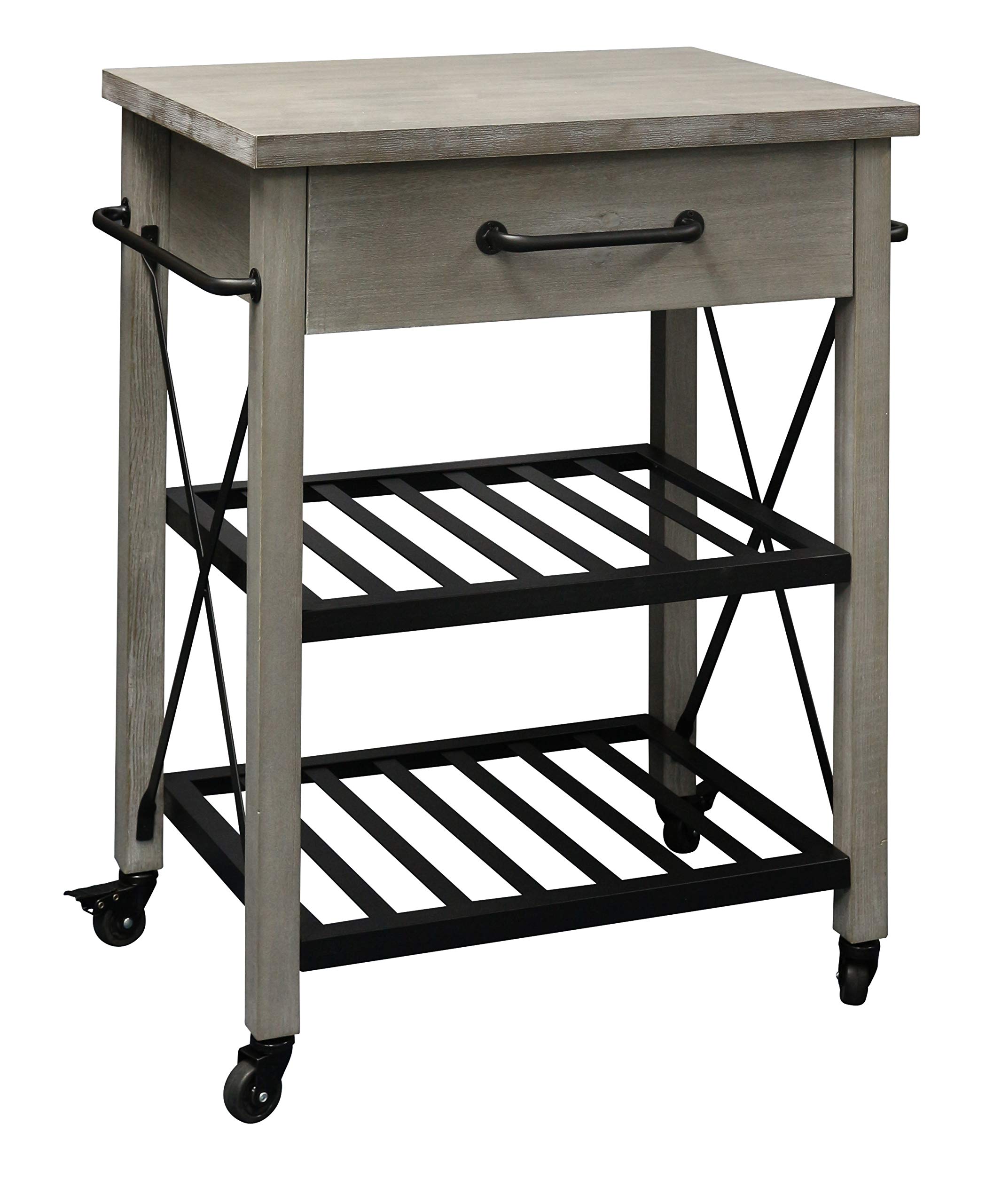 Buy eHemco Rustic Kitchen Cart Solid Pine Wood Top with Metal Base and