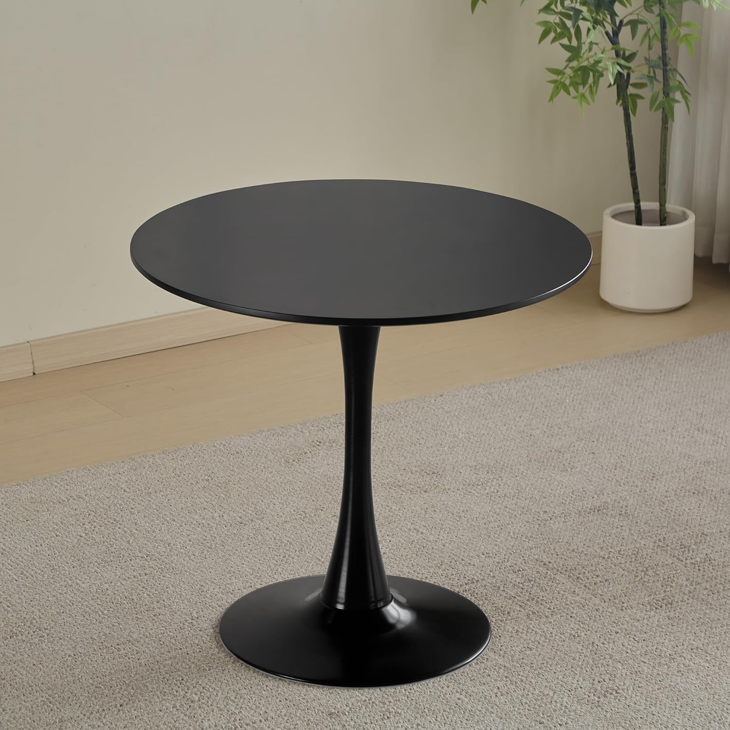 31.5 Inch Round Dining Table,Mid-Century Tulip Table with Metal Pedestal Base,Modern Kitchen Table for Small Leisure Space, Dining Room,Easy Assembly,Balck