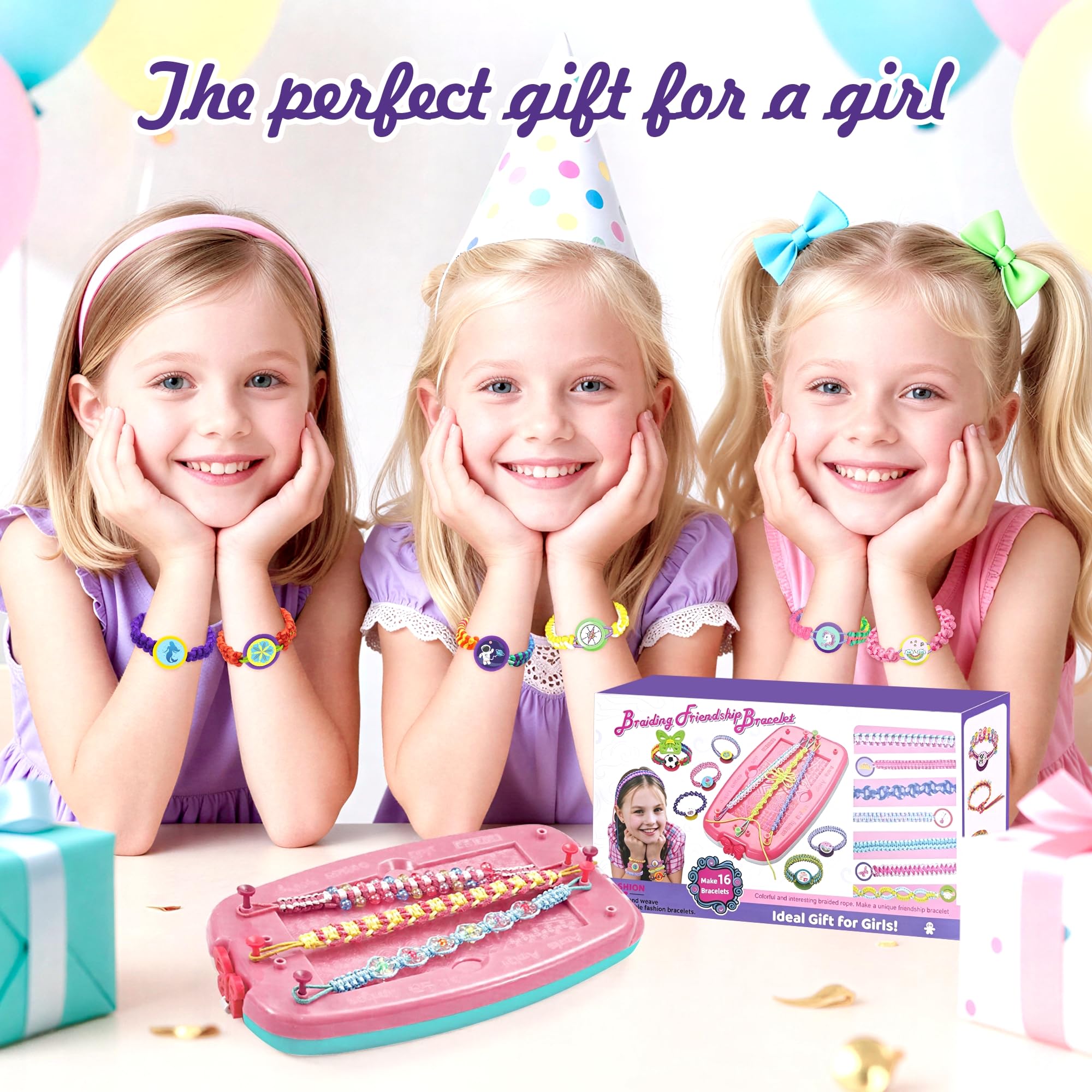 Kimsky Braccialetti dell'amicizia fai da te per bambini, set di braccialetti dell'amicizia, adatti per ragazze di 6-12 anni, fai da te per bambini, rosa