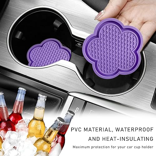 Miniatura 6 de 4 posavasos para automóvil, bonitos portavasos de automóvil en forma de flor, PVC impermeable antideslizante para portavasos de vehículo, accesorios