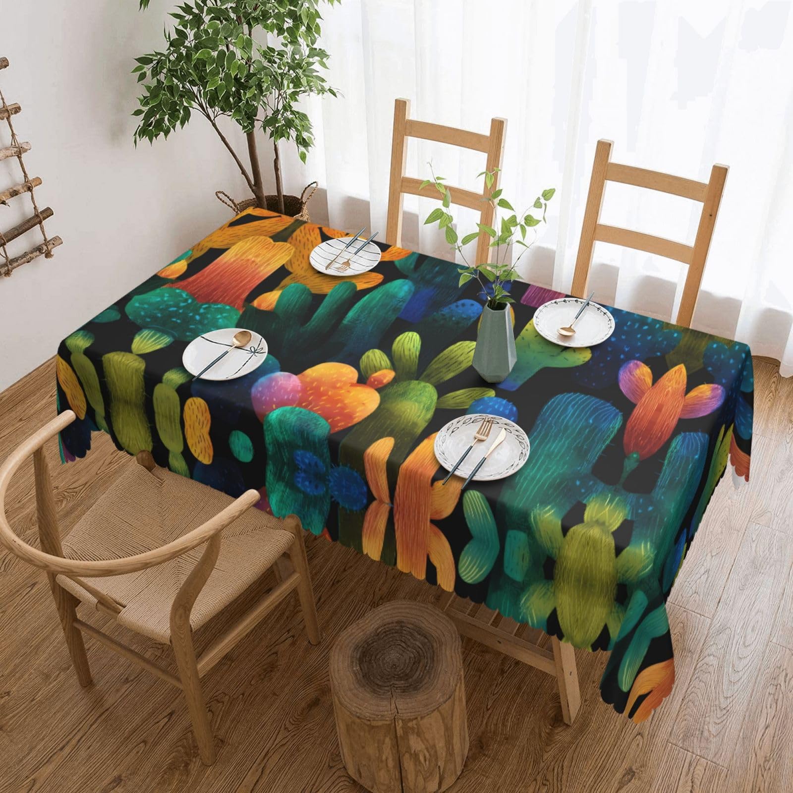 MROWYC Rainbow Cactus Printed tablecloths are suitable for hotels, picnics, and parties, and can effectively protect the tabletop