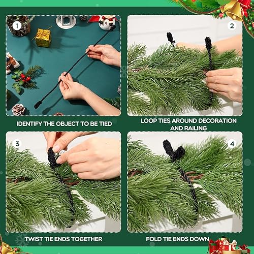 Miniatura 7 de Zhengmy 16 lazos de guirnalda de Navidad de 20 pulgadas, lazos decorativos de Navidad para barandilla, reutilizables y flexibles, para decoración