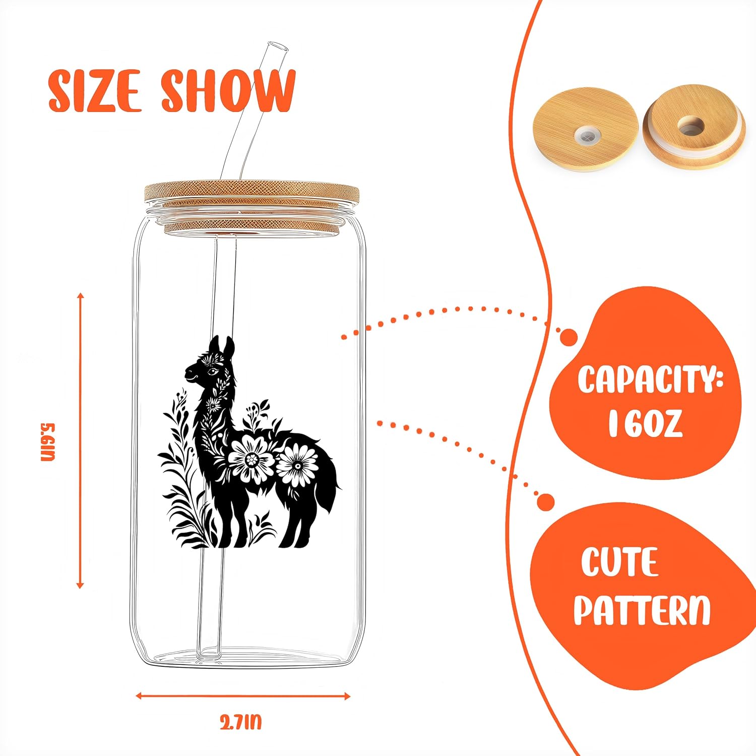 Cute Llama Glass Cup With Lids And Straws, Llama Gift For Women, Iced, Coffee, Smoothie, Cocktail, Beer, Whiskey, Soda, Matcha,16 Oz, Home Office Table Desk Decoration! - Image 2