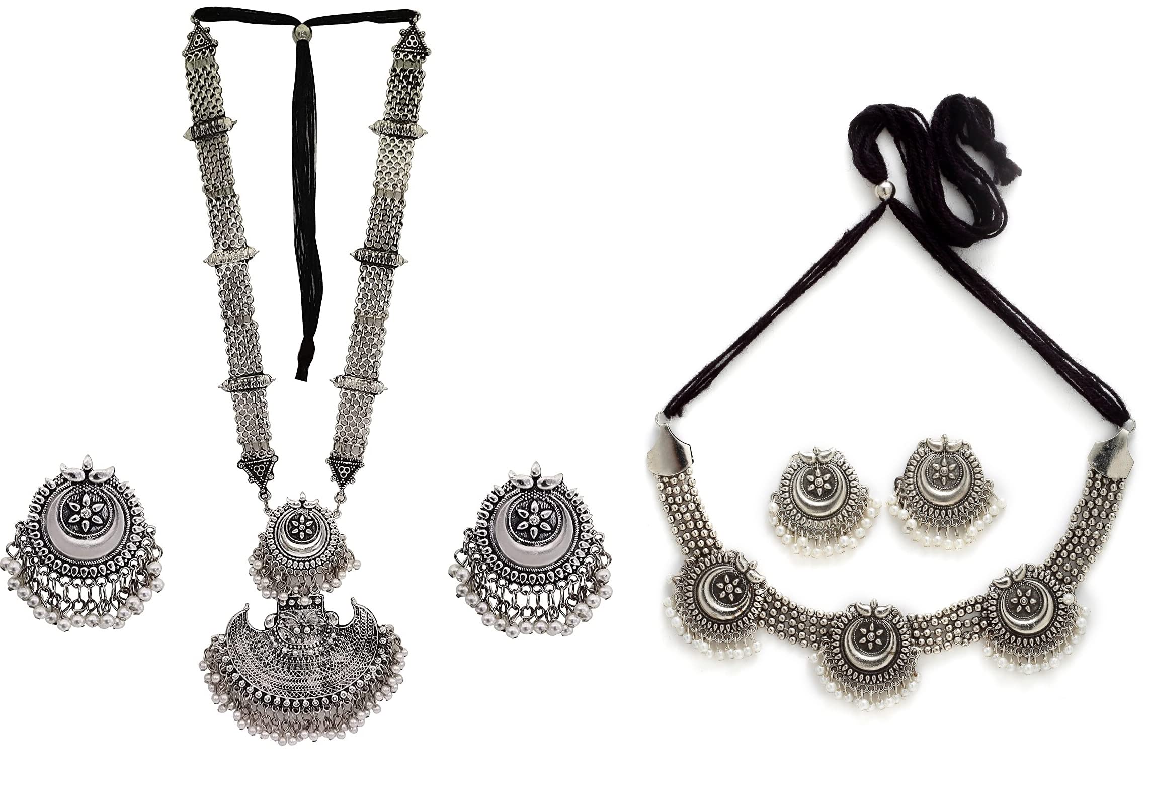 Zukhruf Oxidised Silver Antique Design Jewellery set for Women -Combo Pack
