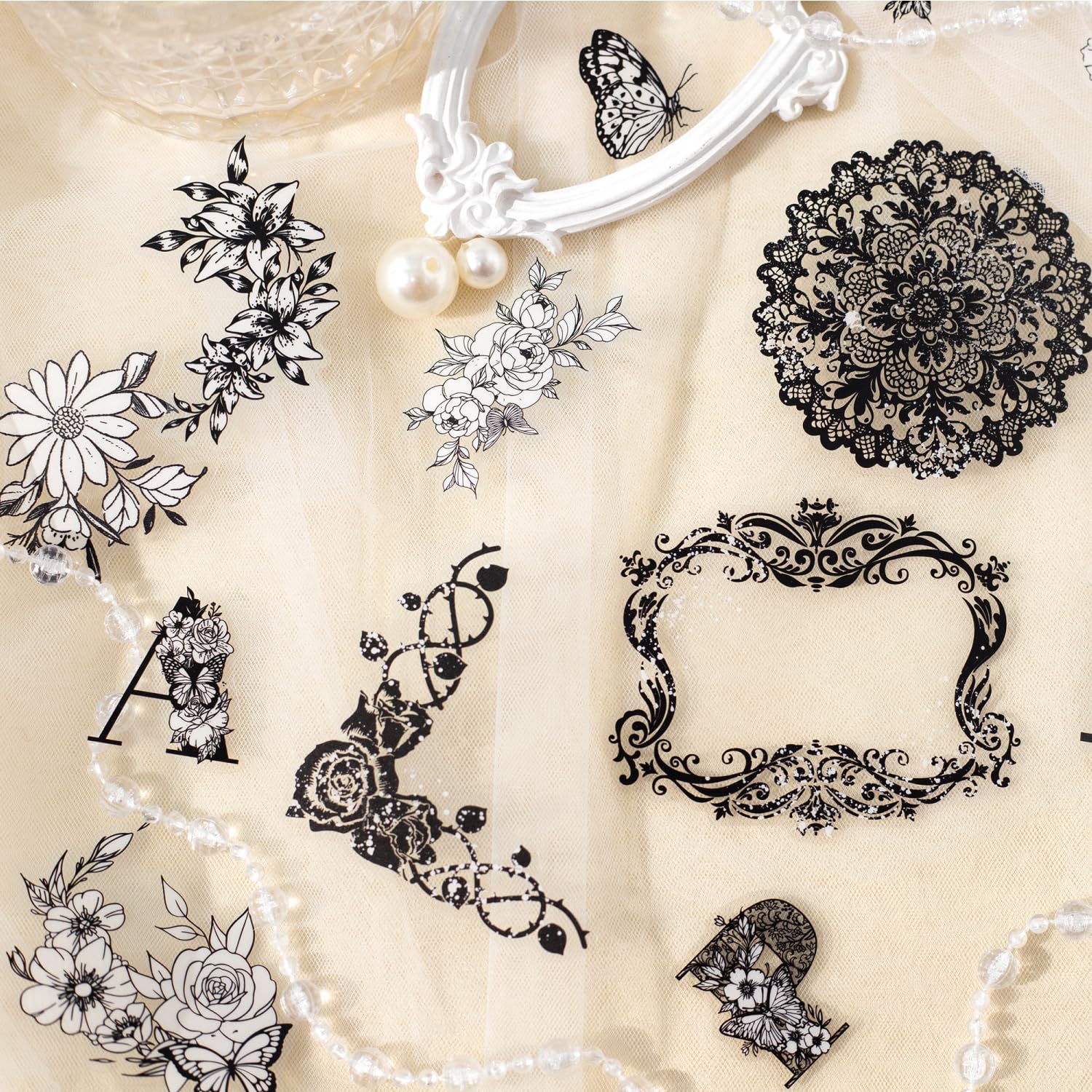 Alideco 90pcs Scrapbook Stickers Vintage Lace Floral Alphanumeric Scrapbooking Junk Journal Crafts Embelishment Decoration Stickers (fanhuazhiyuan)