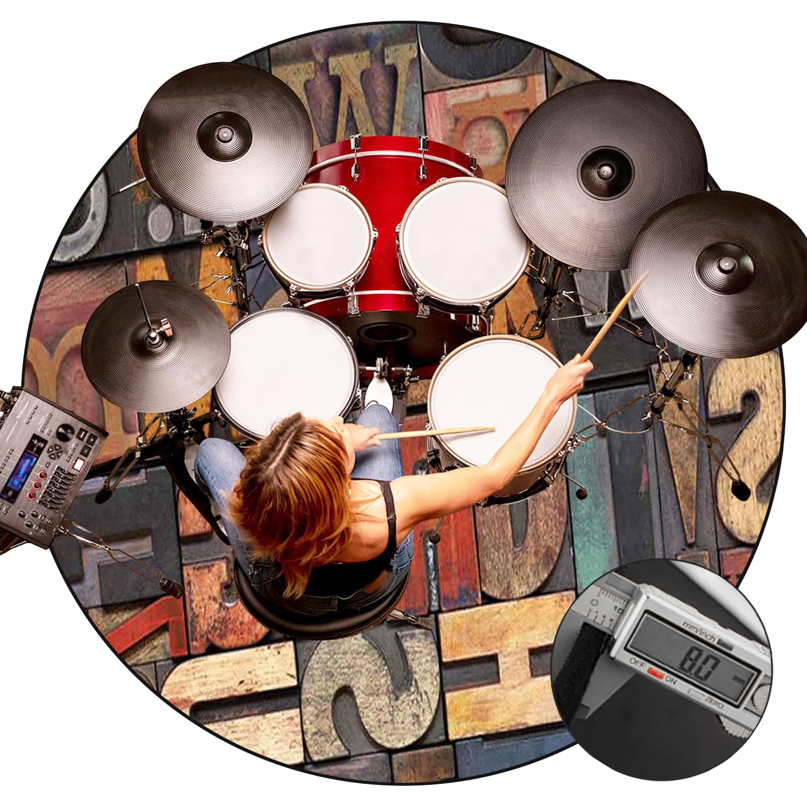 120 cm Schlagzeugteppich Rund Schallschutzmatte Drum Teppich Schallschutz Teppich rutschfeste Trommelmatte für E Drum Schlagzeug Elektronisch Snare Teppich Drum Rug Schalldicht Trommel Teppiche