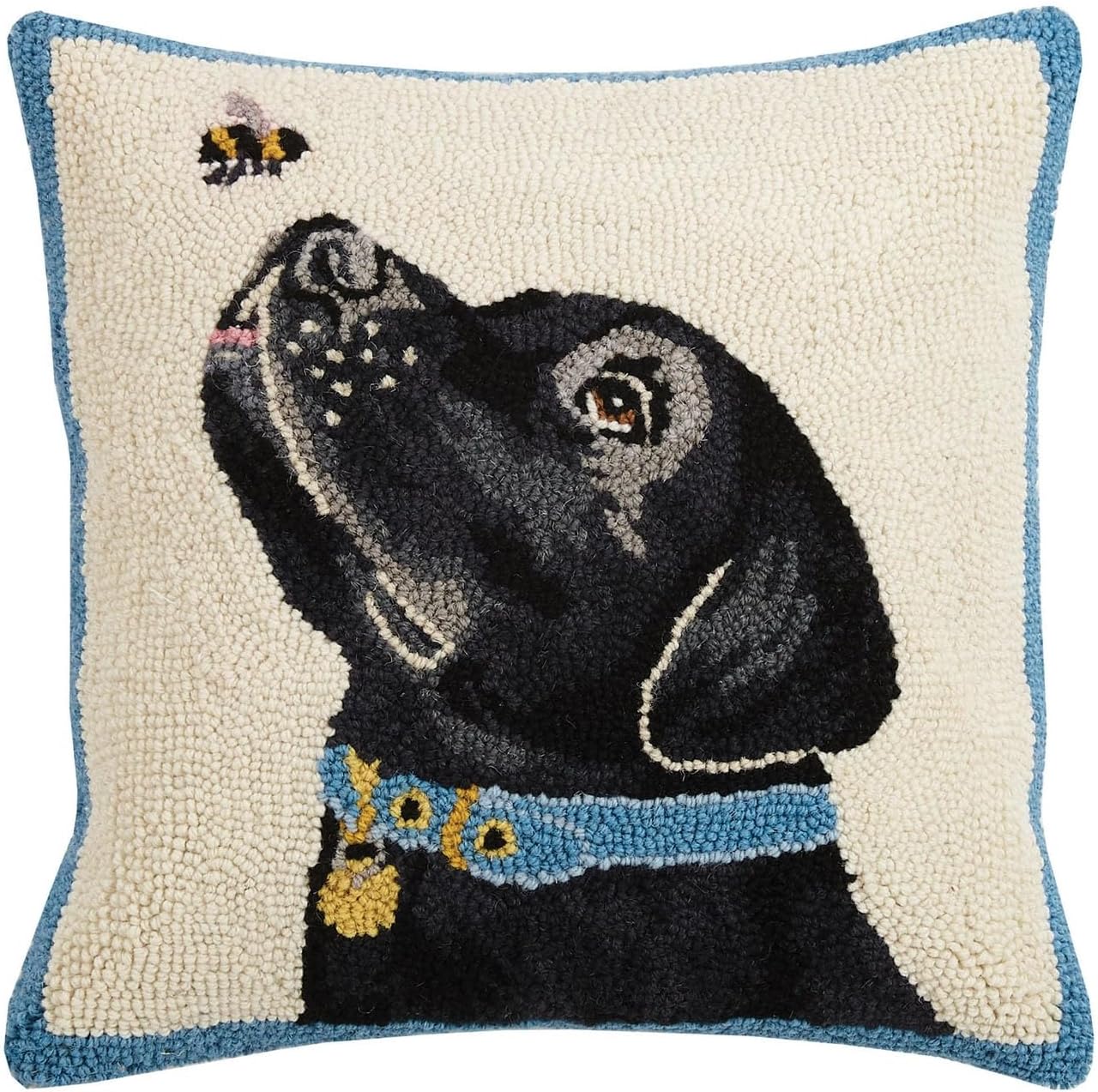 Peking Handicraft 30ML463C16SQ Black Lab with Bee Hook Pillow, 100% Wool and Cotton