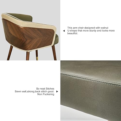 Miniatura 82 de ARTPLAN Uphoolsted - Silla de comedor moderna de mediados de siglo, piel sintética con nogal, silla con brazo acentuado, silla de estar con pies de