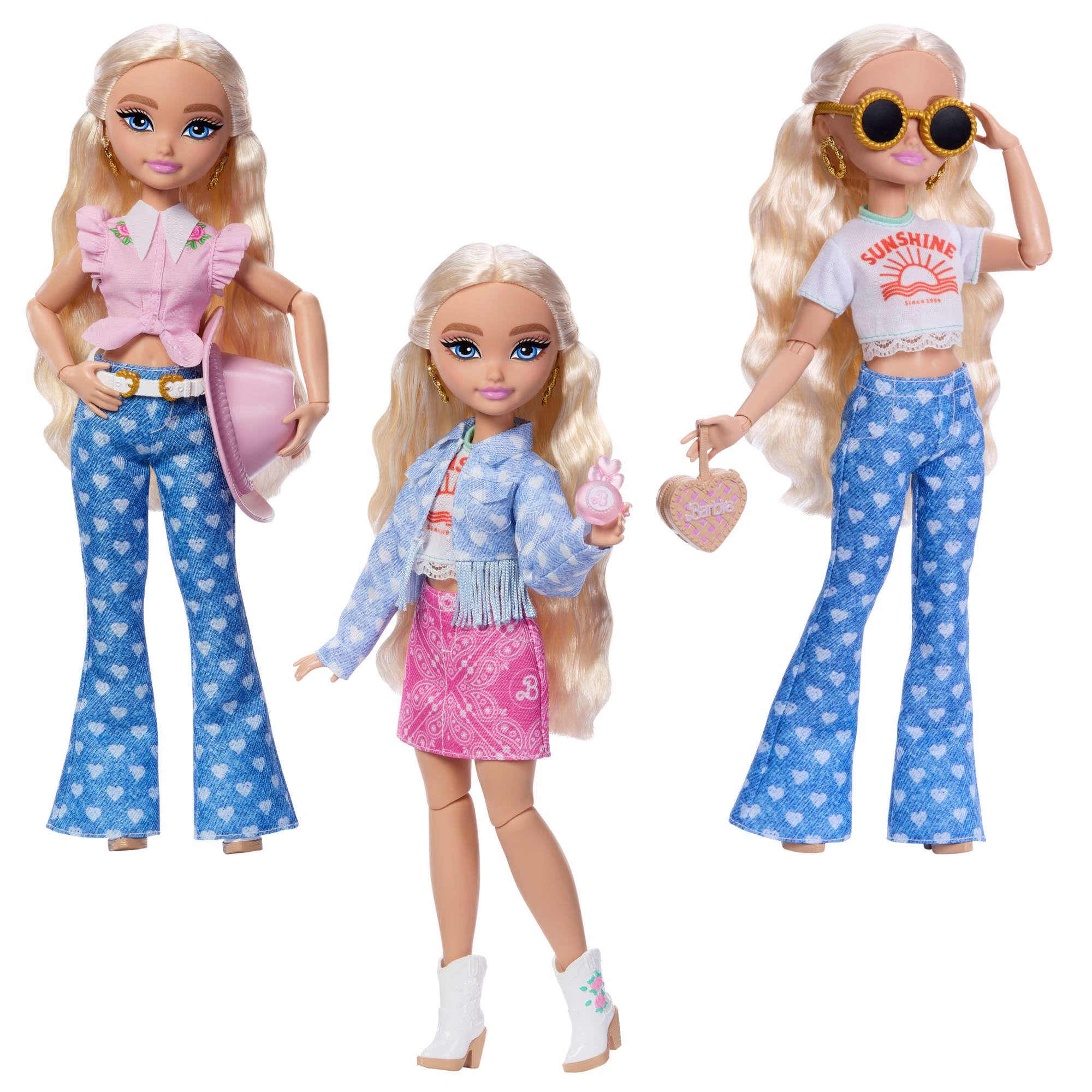 Barbie Dream Besties Festiwalowe stylizacje Zestaw modowy do zabawy: lalka Barbie „Malibu” z długimi blond włosami i ponad 10 akcesoriów, w tym zdejmowane ubranka, zabawka dla dzieci 4+, JGH87