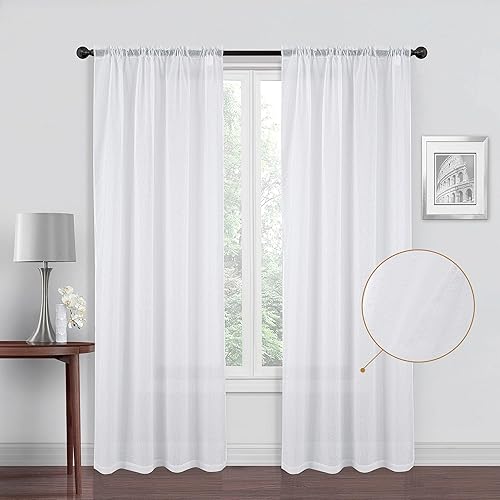 Miniatura 1 de Tony's collection Cortinas traslúcidas blancas para sala de estar, 63 pulgadas de largo, cortinas filtrantes de luz con bolsillo para barra de
