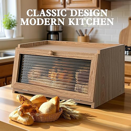 Miniatura 3 de Panera grande para encimera de cocina, panera de granja, contenedor de pan con soporte para pan con ventana