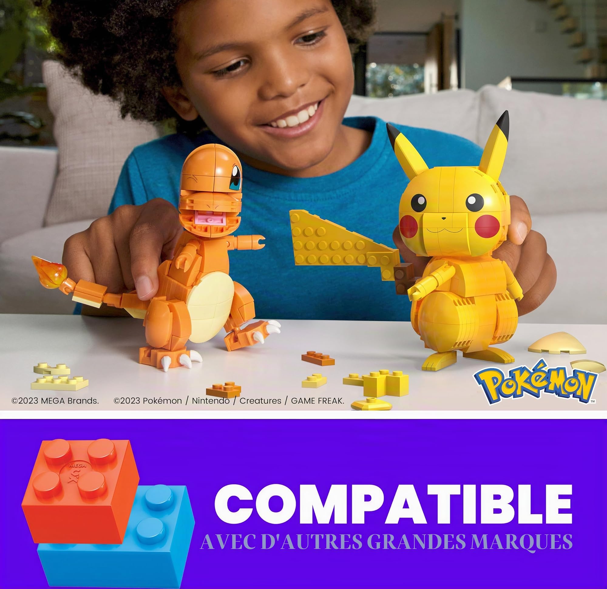 Mega Pokémon Jeu de construction Trio Région Kanto avec 529 pièces et 3 personnages articulés, 10,2 cm de haut, pour enfants