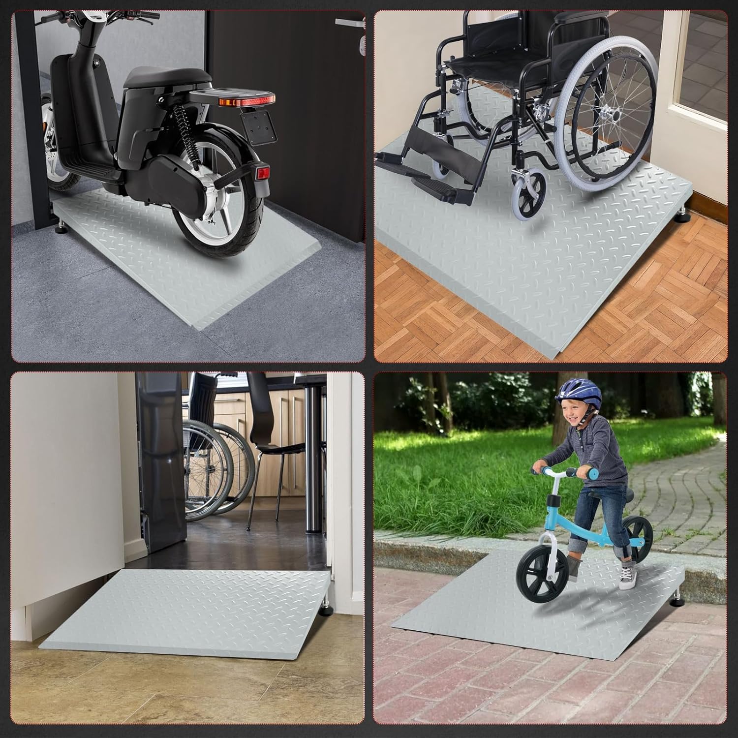 Height Adjustable Door Ramp, Door ramp for 3”, 5” to 7.5” Threshold or Steps, Heavy Duty Door ramp for Wheelchairs Walkers Scooters(27.6" L*37.4" W, Alloy Steel, Max 800LBs)