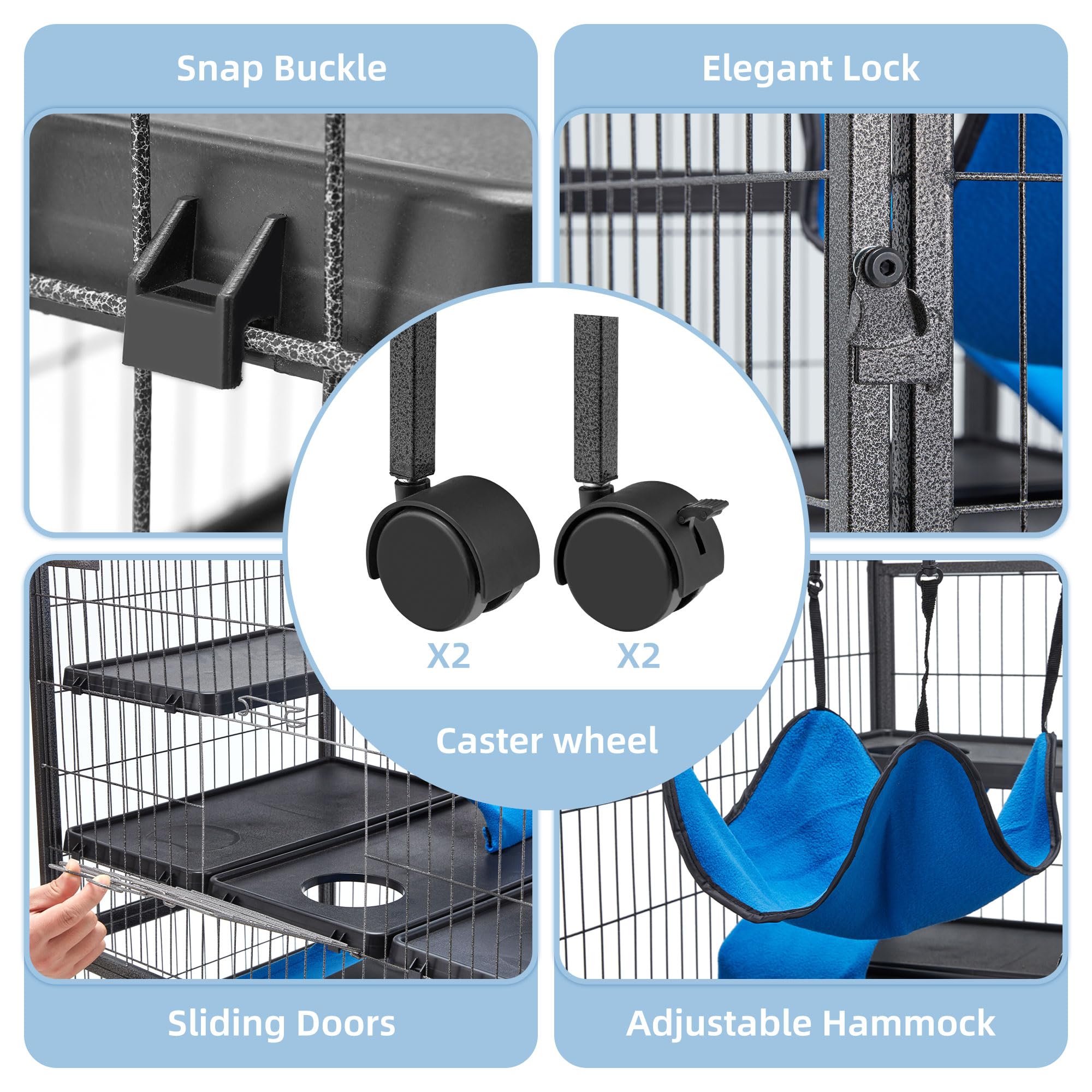 Fragess Kleintierkäfig, 127 cm hoch, Metall, rollbar, 5-stöckig, Meerschweinchenkäfig, Frettchenkäfig, Kaninchenkäfig, Chinchilla-Käfig für Ratten/Hamster, 1,3 cm Gitterabstand mit abnehmbarer Rampe
