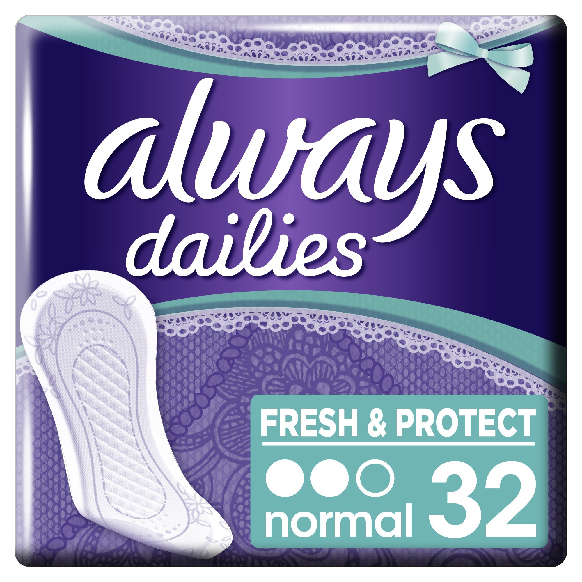 Always Dailies Fresh and Protect Panty Liners Normal, 32-Count