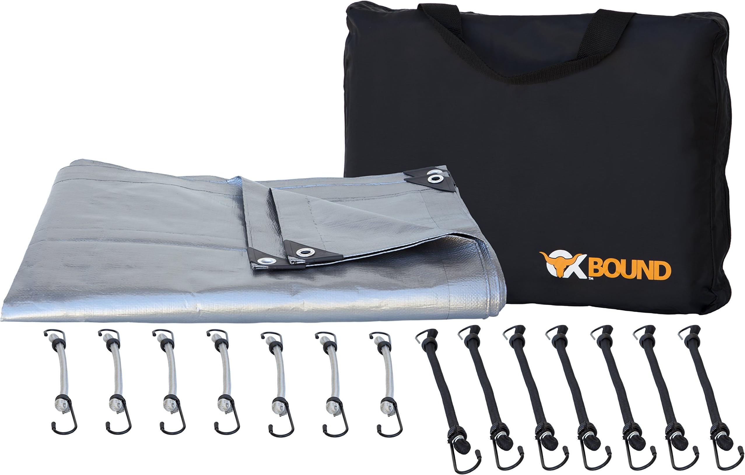 Tarp Heavy Duty 8x10 ft with Reinforced Corners & Grommets: Includes 14 Free Premium Bungee Cords & Storage Bag | The Silver Grey OxTarp by Oxbound