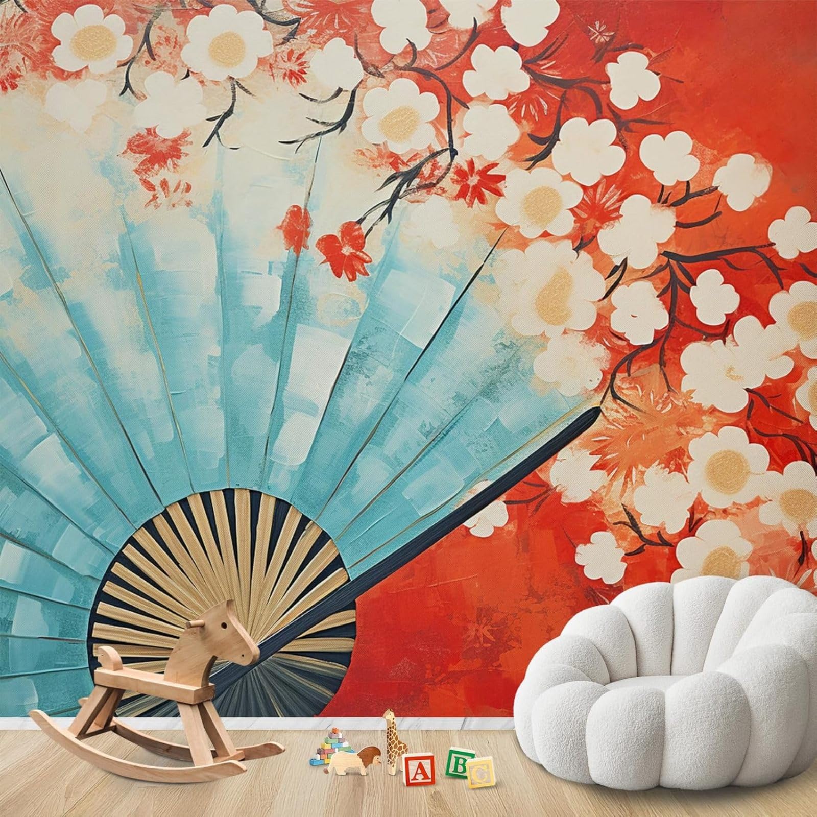 Papier peint japonais motif éventail intissé - Décoration murale salon 300x210 cm