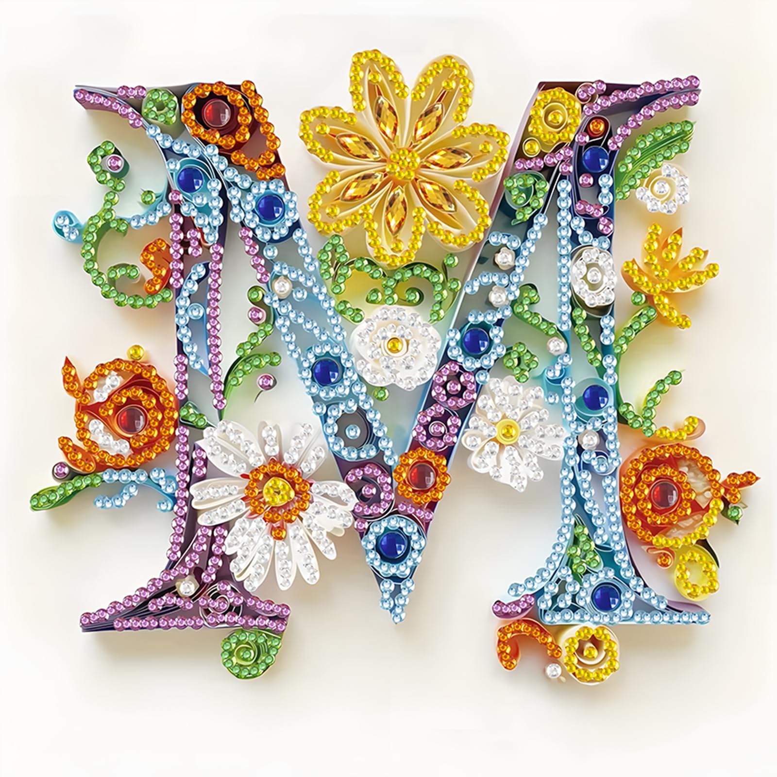 Letter M Alphabet Floral Special Shaped Diamond Painting Kit 11.81x11.81in