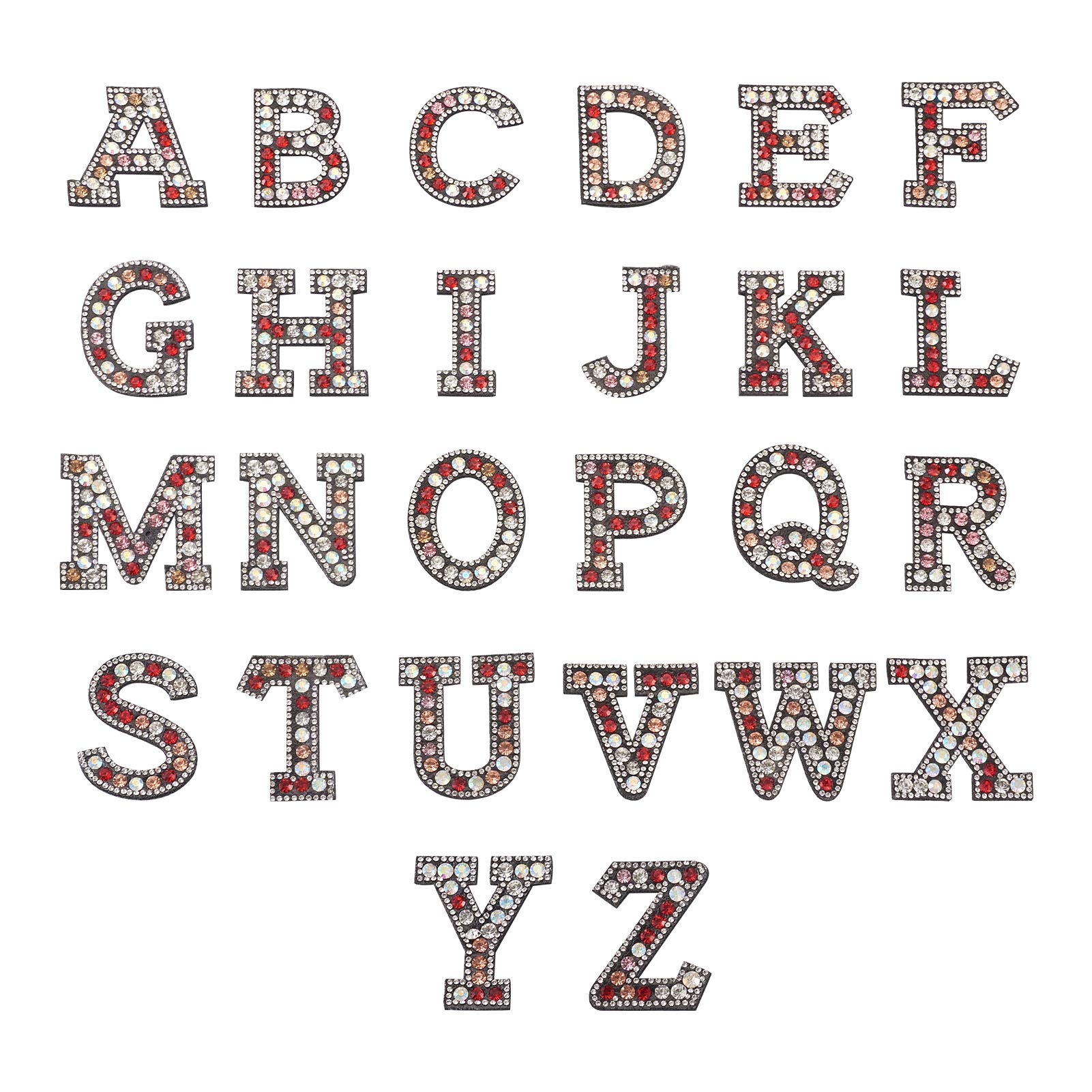 PandaHall 26pcs Alphabet Sew On Patches with Mixed Colors Rhinestone A~Z Letters Embroidery Applique Patches Stickers for Clothes Jeans Jackets Shoes T-Shirt Hat Bag DIY Accessory, Black