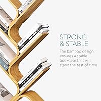 Vista 5 de Navaris Estantería de árbol curvada hecha de bambú doblado, moderna estantería de pie con 6 estantes, estante de 6 niveles para libros, CD, DVD