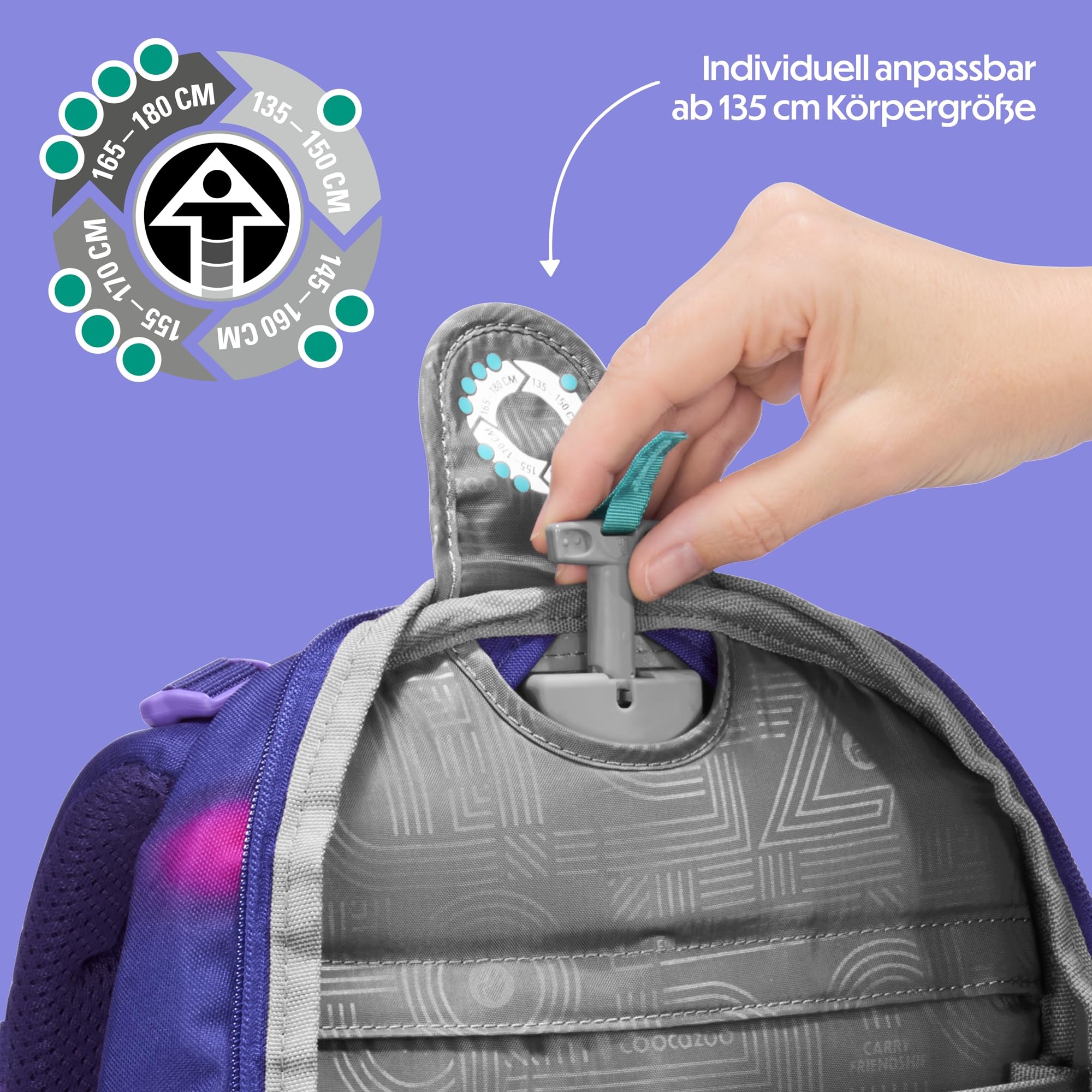coocazoo Porter Schulrucksack „Aurora Glow”, lila, ergonomischer & anpassbarer Tornister, höhen- & größenverstellbar, mit Brustgurt & Hüftgurt, ab der 3. Klasse