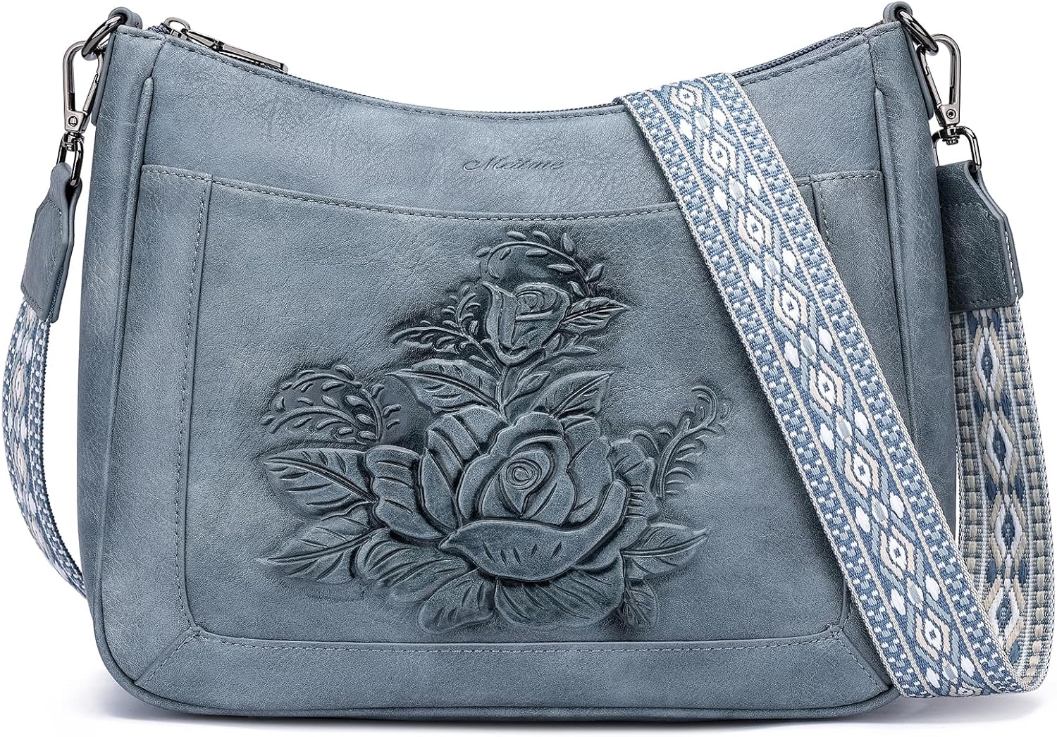 MEITRUE Crossbody Bags for Women,Rose Embossed Vegan Leather Medium Hobo Purse with Strap Travel Shoulder Handbag - Image 7