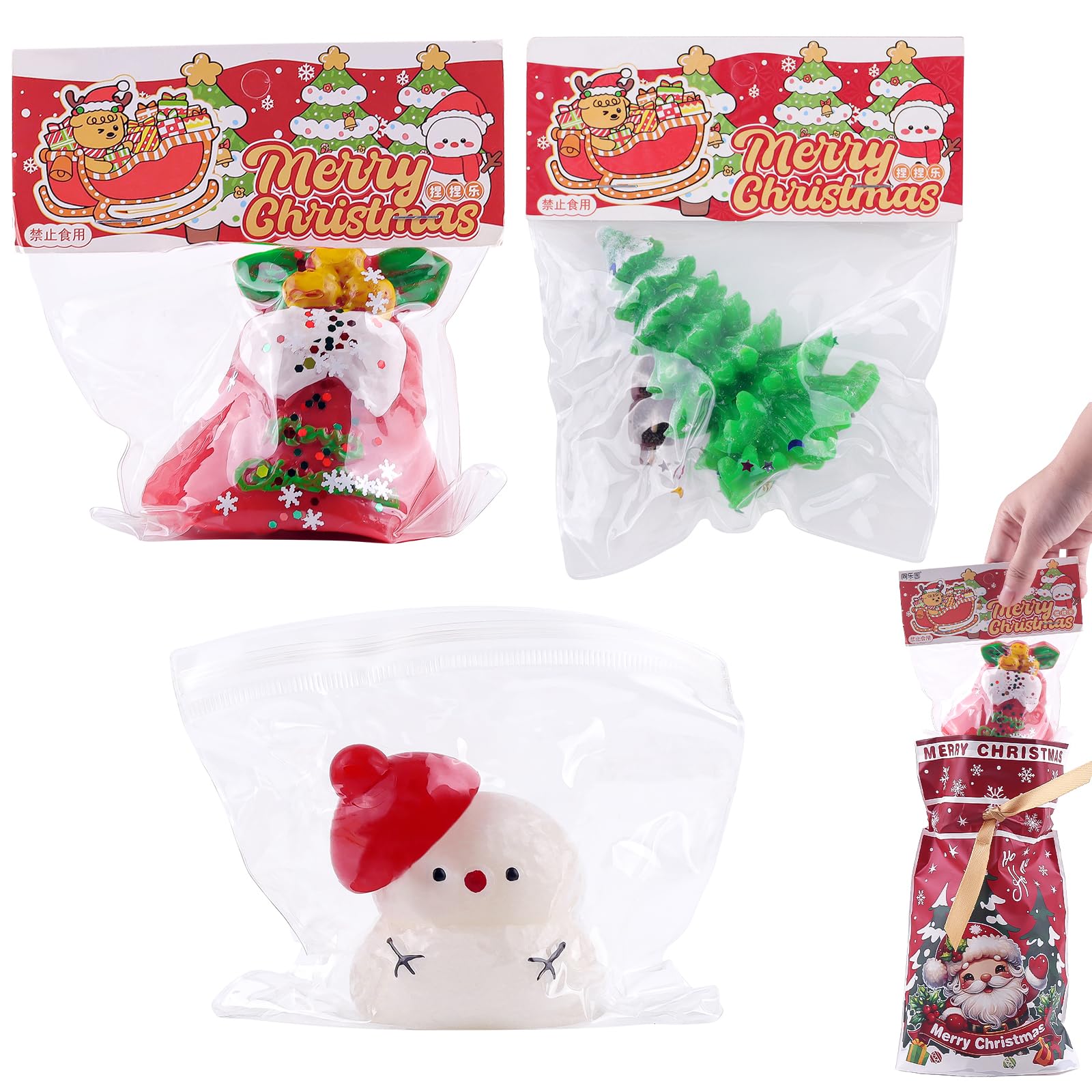 Anboor Christmas Squishy Toy, Stretchy Snowman, Bell
