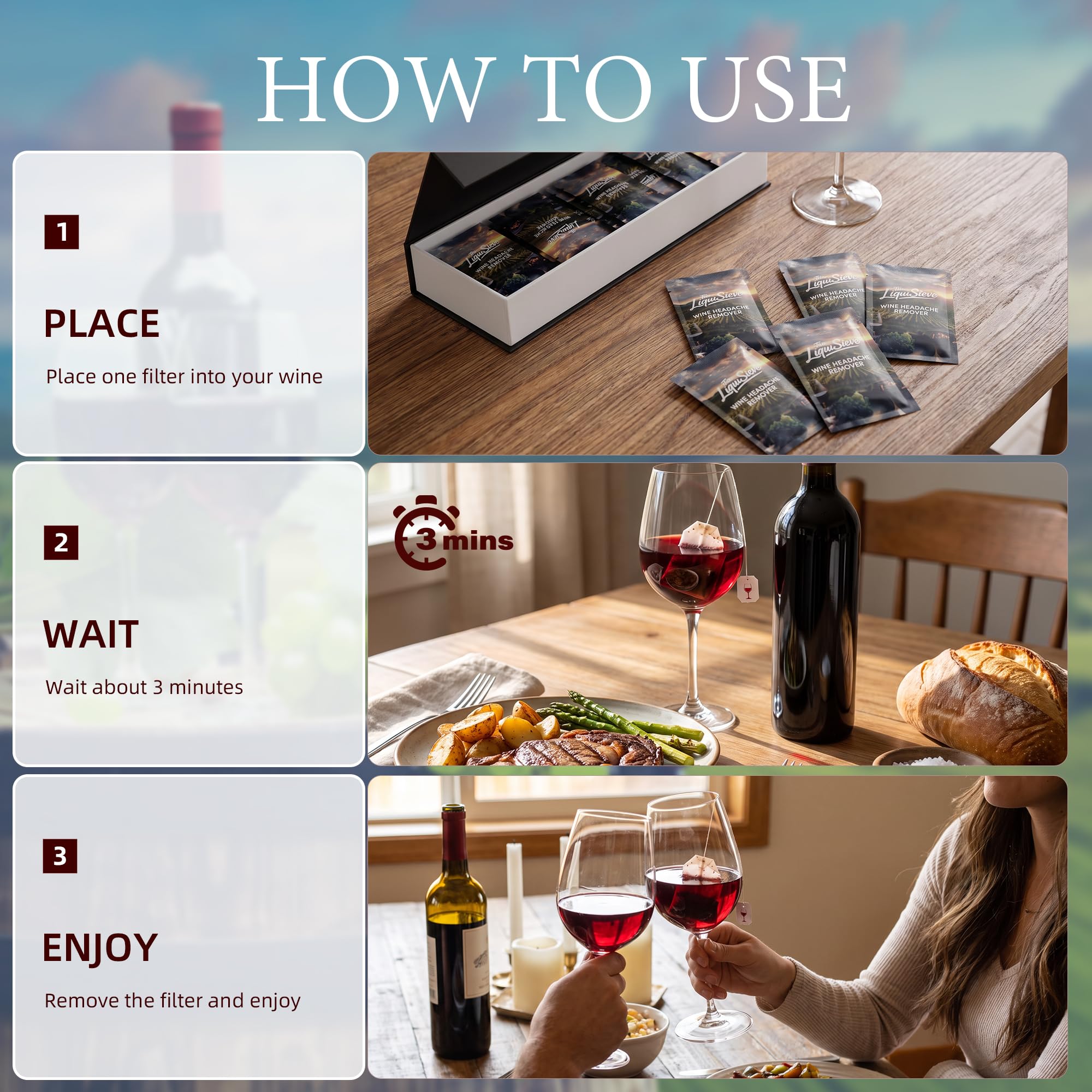 Paquete de 24 filtros de vino para vino tinto y blanco, filtros purificadores de vino, histaminas, sulfitos y taninos, varillas de filtro envueltas individualmente, accesorios de vino portátiles para