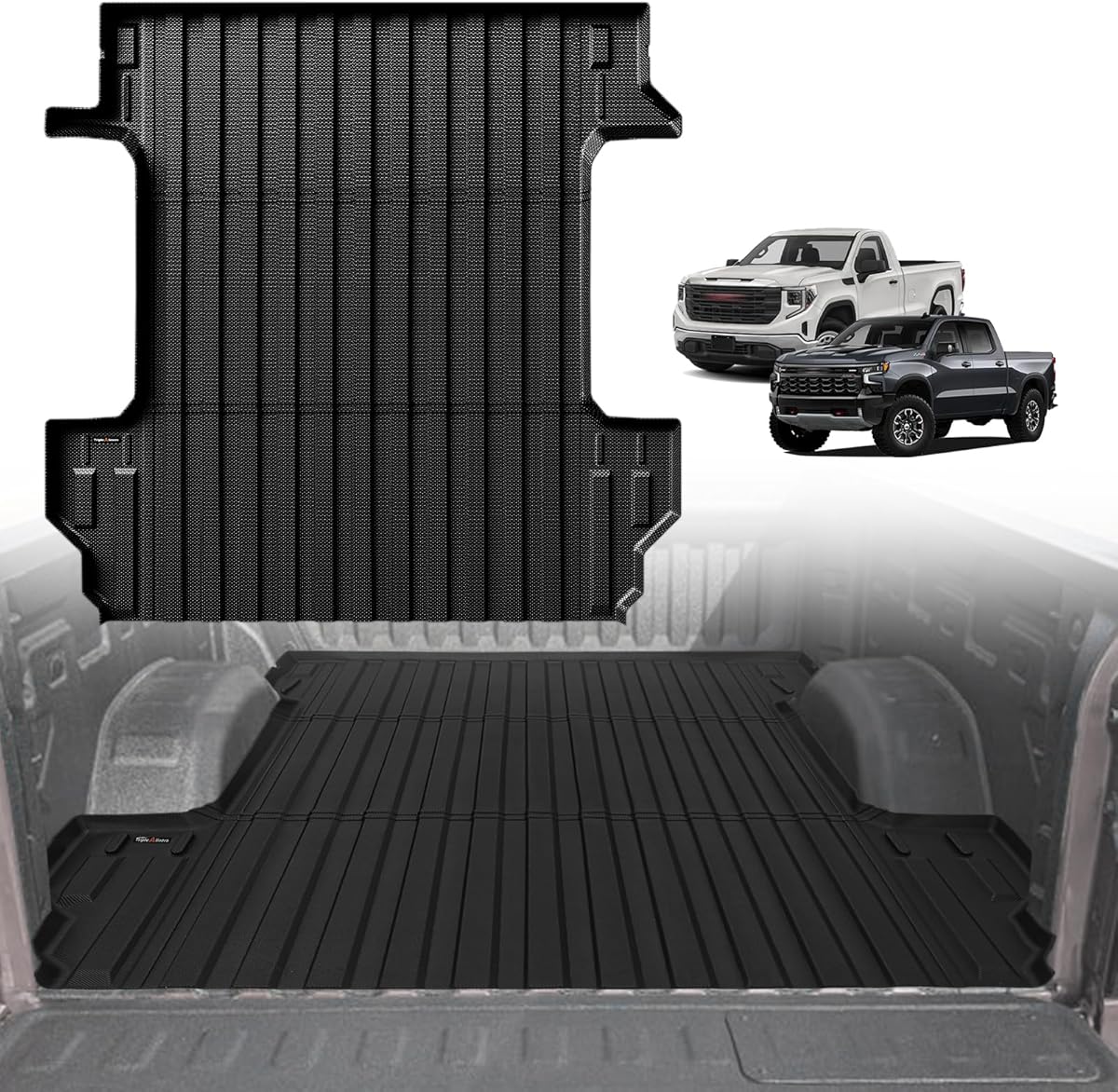 TripleAliners Truck Bed Mat Compatible with 2019-2024 2025 2026 Chevy Silverado/GMC Sierra 1500 Accessories 5'8'' Vehicle Bed Perfectly Flush All Weather Protection TPE Heavy Duty Pickup Cargo Mat