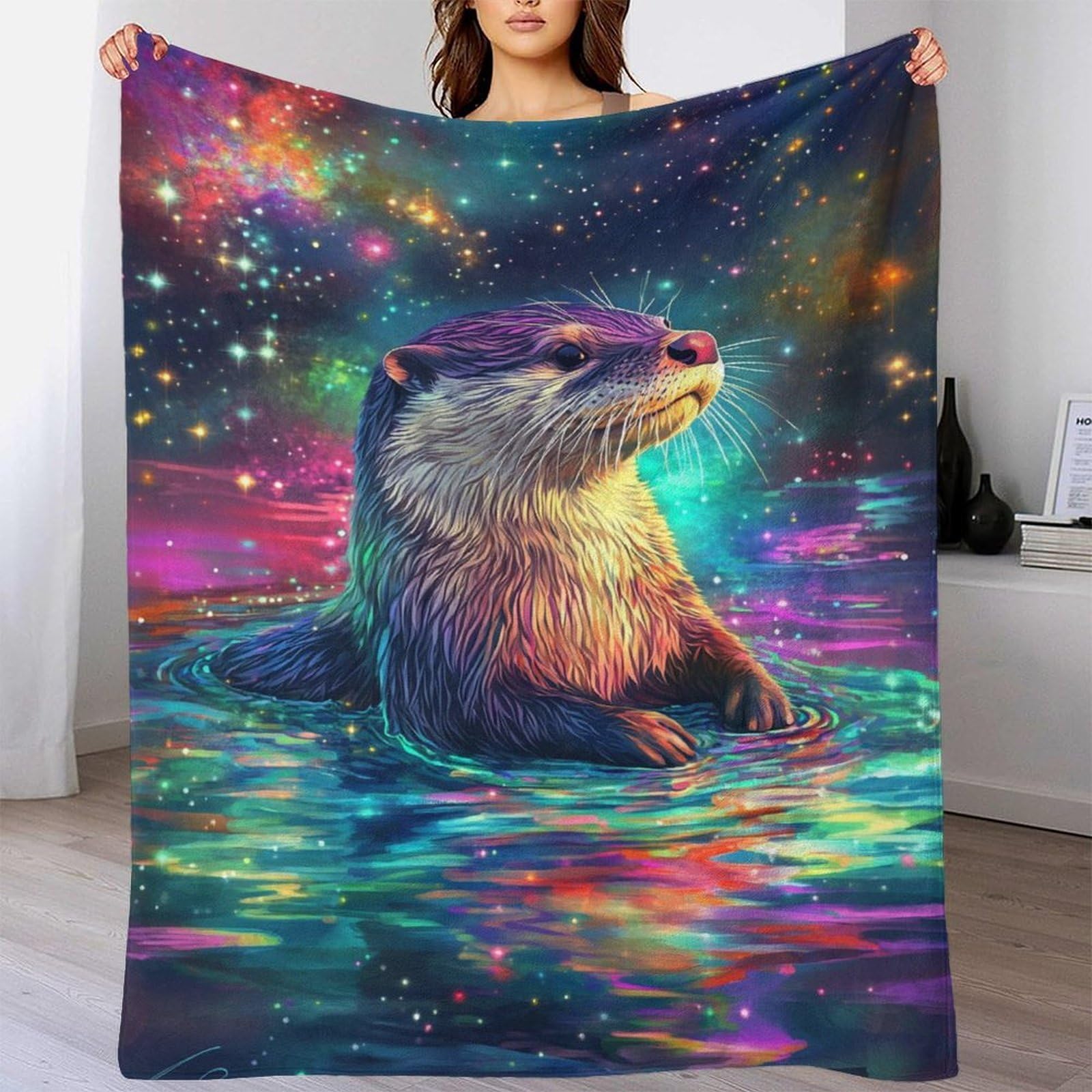 Couverture couple loutre grand plaid sherpa contre froid lit canapé