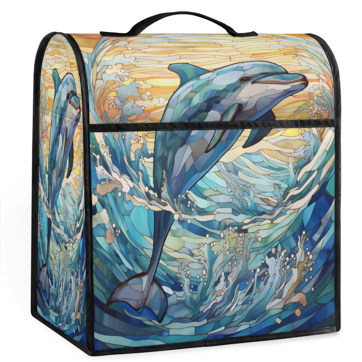 Coffee Maker Cover Ocean Dolphin Kitchen Appliance Covers Small Appliance Covers Blender Cover Juicer Cover Dust Covers for Kitchen Appliances with Top Handle and Pockets,Washable,B88