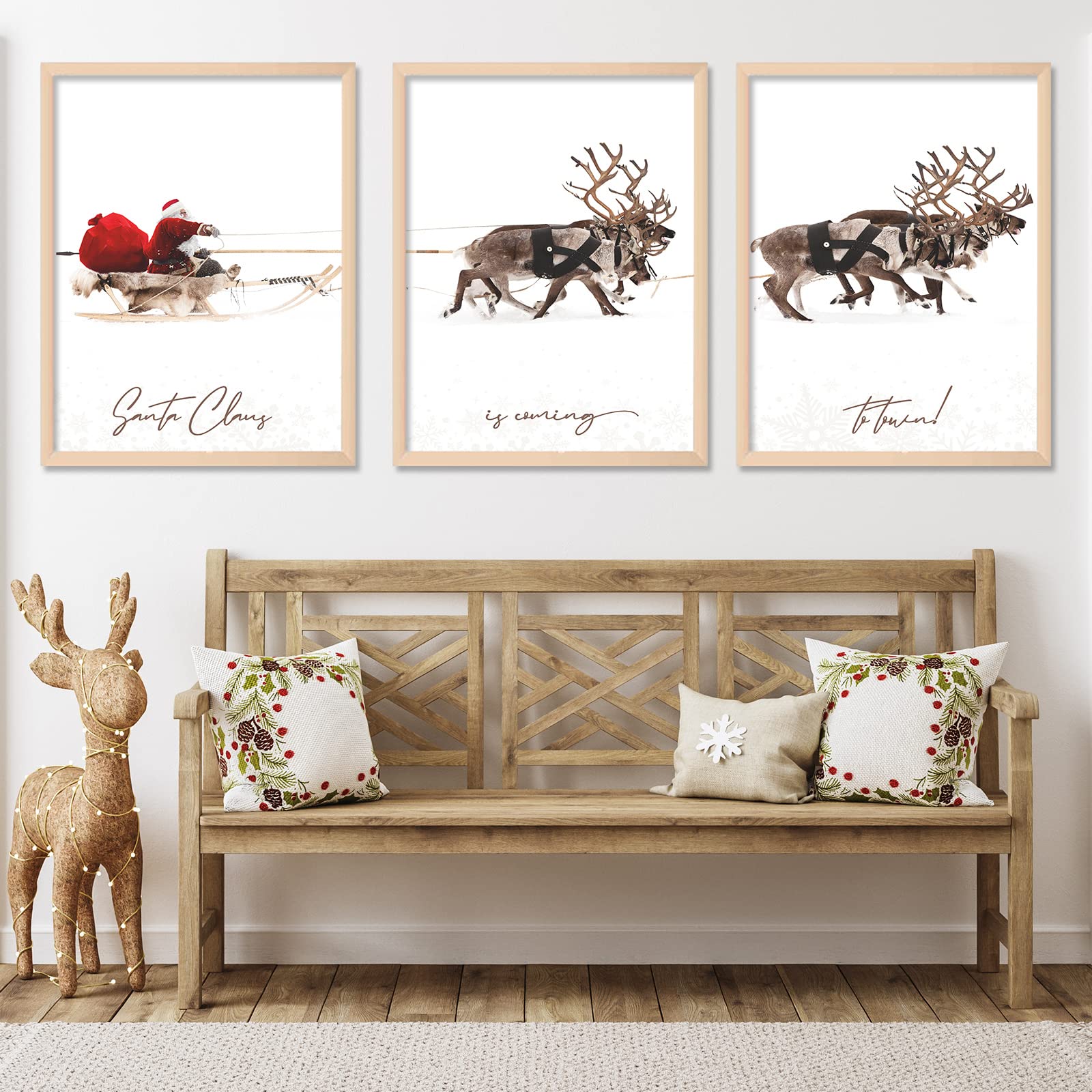 Affiche de Noël pour salon et chambre triptyque décoratif festif 33x43.2cm