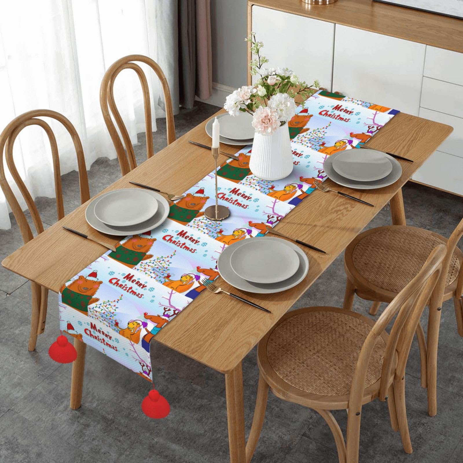 Décoration de fête chemin de table écureuil et ours pour table de salle à manger
