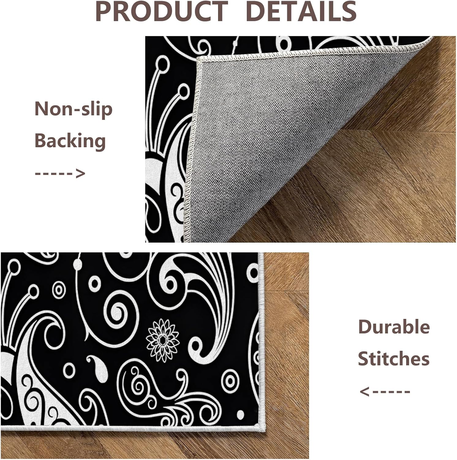 Boho Rug, 2x3 Rug, Paisley Floral Area Rugs for Entryway, Vintage Flowers Carpet Bedroom Decor, Washable Non-Slip Door Mat Throw Rugs for Living Room Dorm, Black White AB59