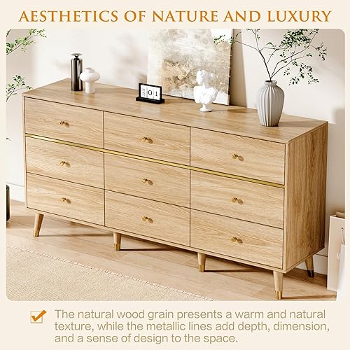 Miniatura 31 de Cómoda de 6 cajones, cómoda de mediados de siglo de 47 pulgadas de ancho, cómoda de madera para dormitorio con 6 cajones de almacenamiento para