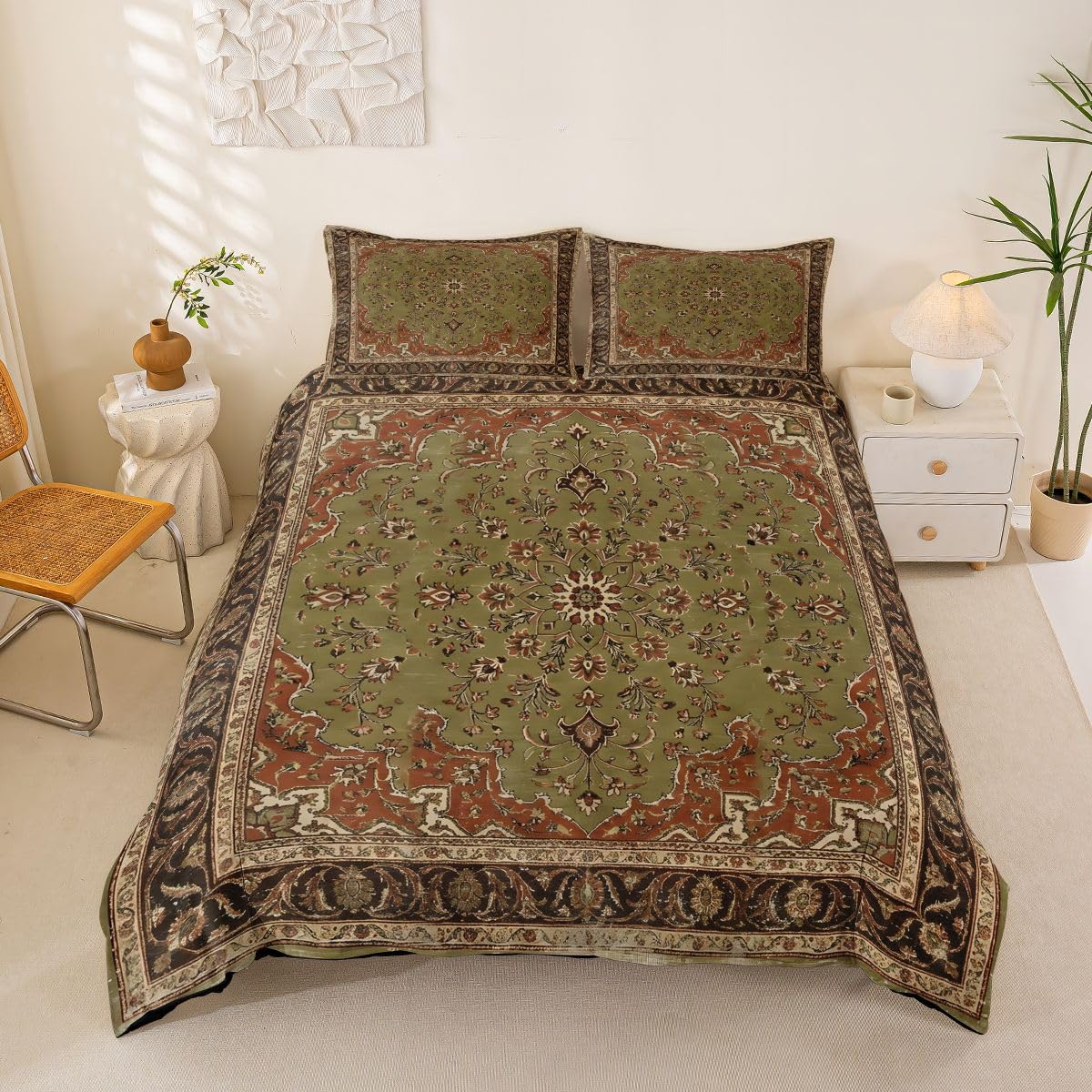 Homemissing Vintage Floral Duvet Cover Set Single Size Farmhouse Damask Print Duvet Cover for Boys Girls Abstract Bedding Set 2Pcs Room Decor โ image 1