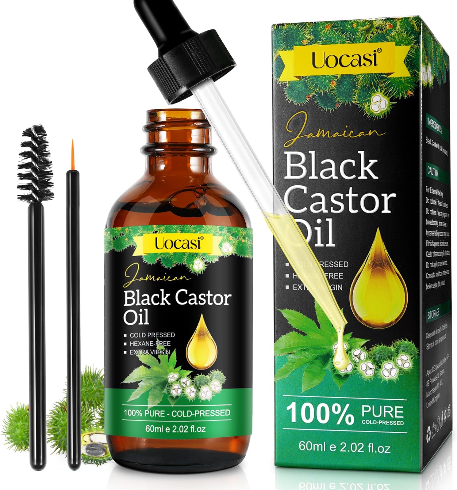 Jamaican Black Castor Oil - 100% Pure and Organic, Cold Pressed in Glass Bottles for Hair Growth, Eyebrow Nourishment, and Skin Hydration