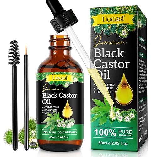 Aceite de ricino negro jamaicano, 100% puro y orgánico, prensado en frío en botellas de vidrio para el crecimiento del cabello, nutrición de cejas e