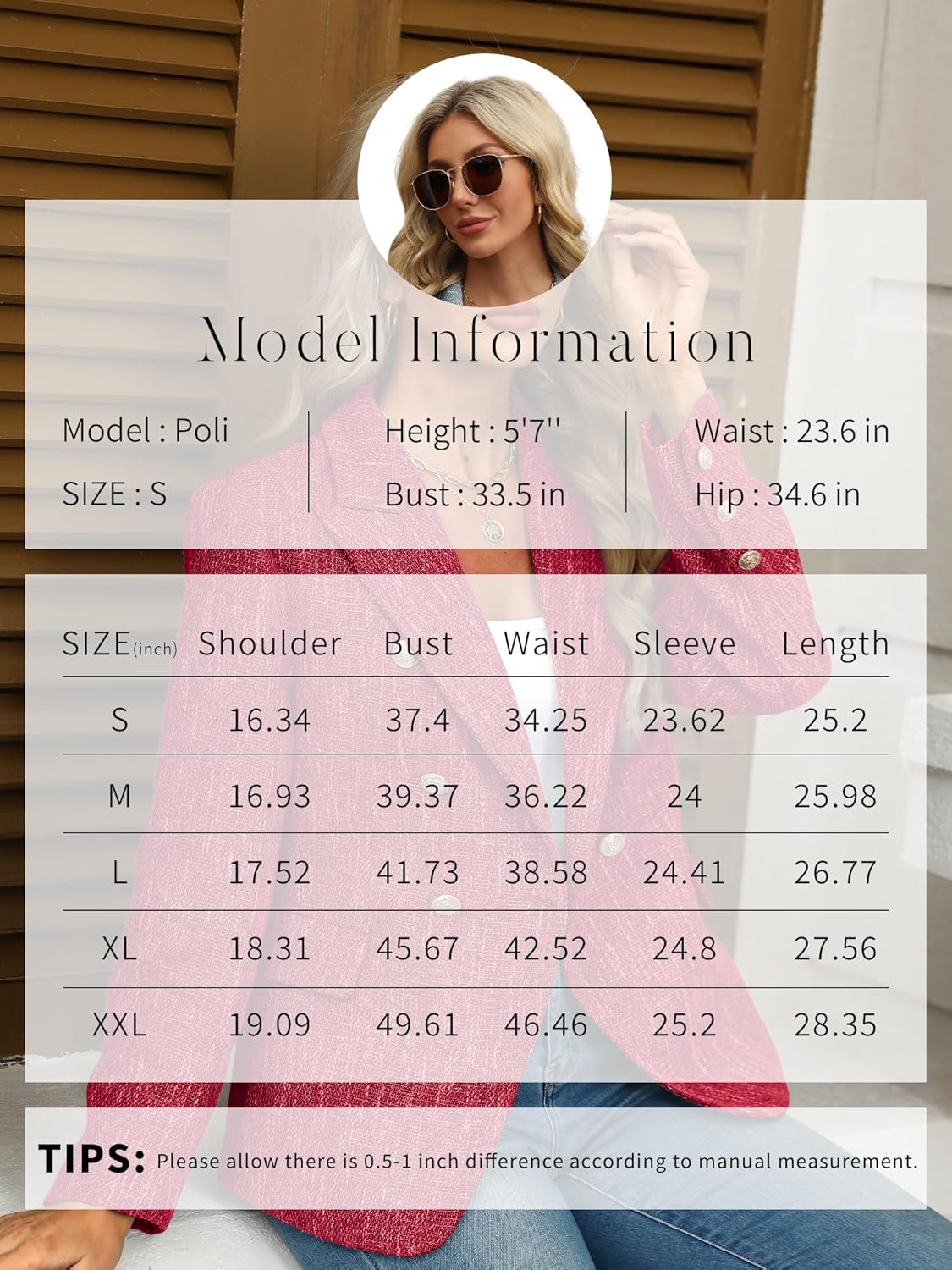 ELLEVEN Women's Tweed Blazers Business Casual - Long Sleeve Double Breasted Jackets Open Front Work Suits - Image 6