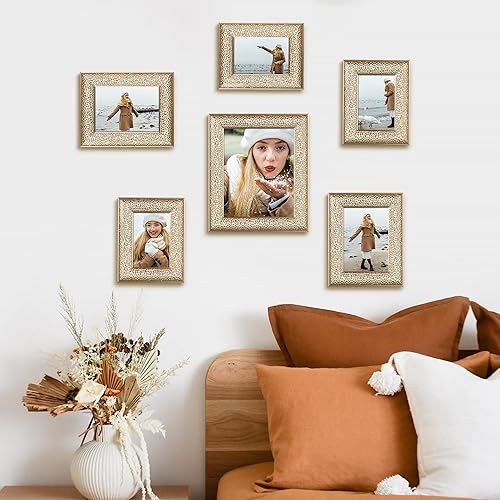 Miniatura 4 de ArtbyHannah Juego de 4 marcos de fotos dorados modernos de 5 x 7 pulgadas con vidrio de alta definición para exhibición de mesa y marco de fotos de