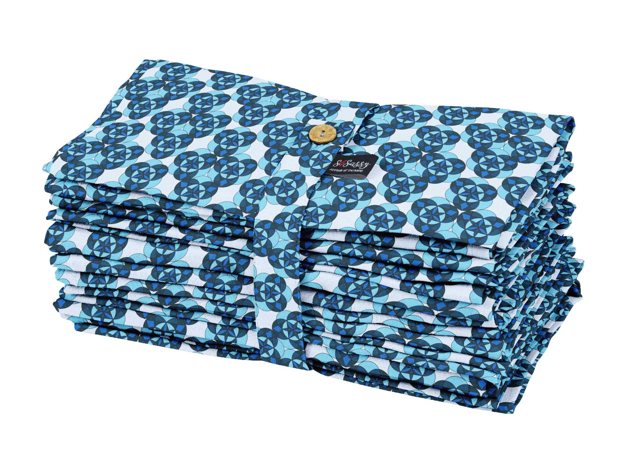 Serviettes de table de thé en coton géométrique bleu de qualité S4Sassy
