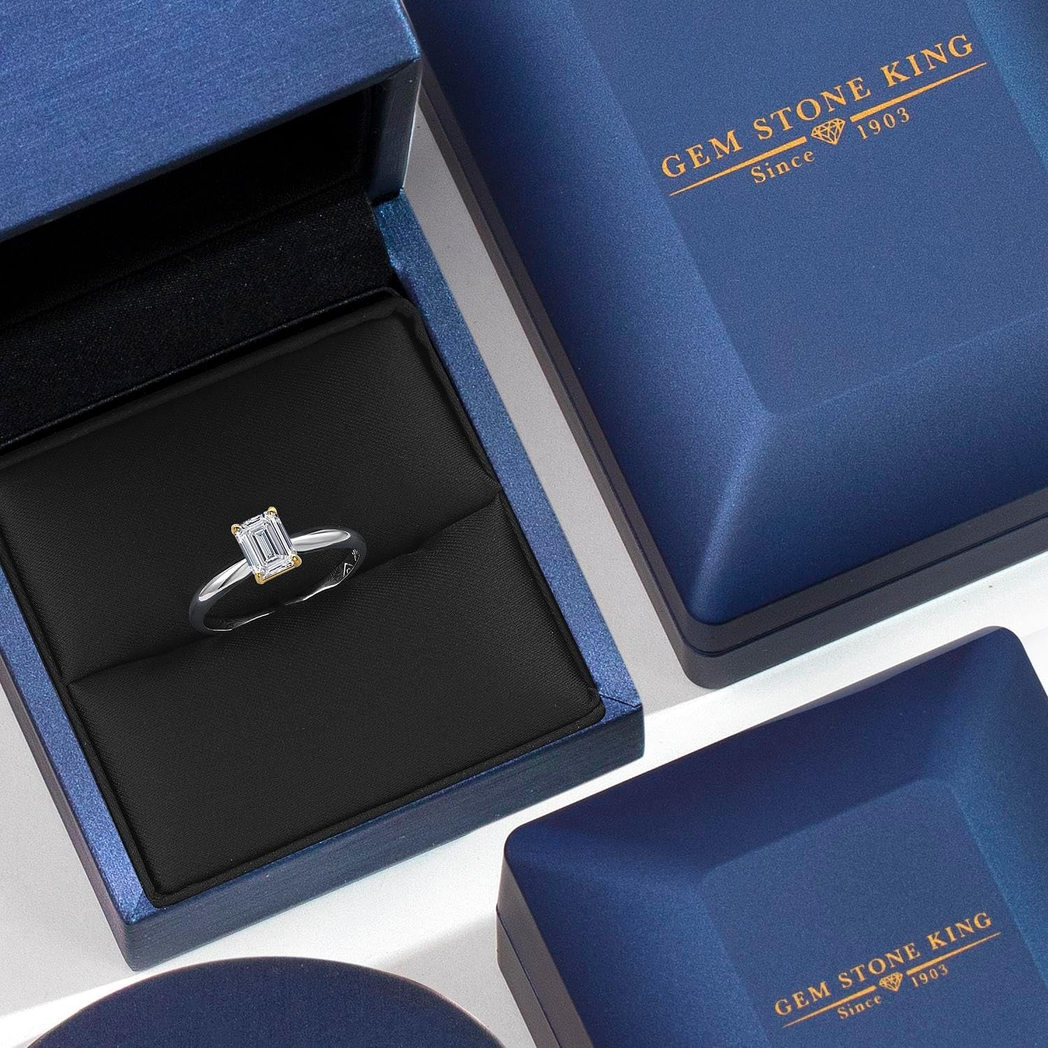 Gem Stone King 0.70 Cttw IGI Certified Lab Grown Diamond in 10K White and Yellow Gold Solitaire Engagement Ring for Women | Emerald Cut | E-F Color | VS1-VS2 Clarity - Image 4