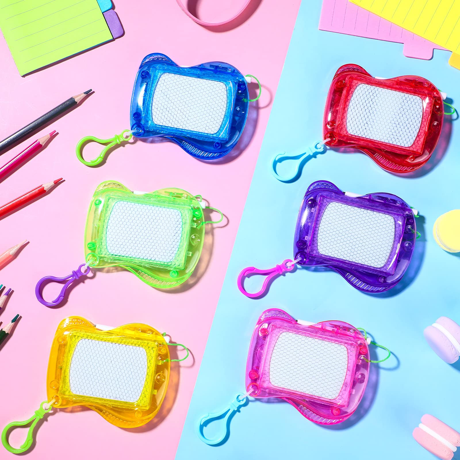 Paquete de 72 mini tableros magnéticos de dibujo para niños, mochila con clip, para llavero, tablones de dibujo borrables, bloc de escritura para bocetos para niños, recuerdos de fiesta de 7